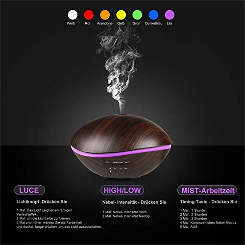 L@LILI 500ML humidificador LED lámpara Aire ultrasónico Inicio Aceite Esencial difusor atomizador ambientador Mist Maker Inicio