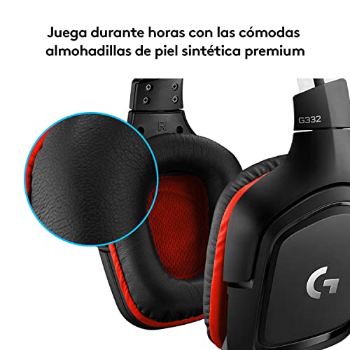 Logitech G332 Auriculares Gaming con Cable, Audio Estéreo, Transductores 50 mm, 3.5 mm Jack, Micrófono Volteable para Silenciar, Ligero, PC/Mac/Xbox One/PS4/Nintendo Switch, Negro/Blanco