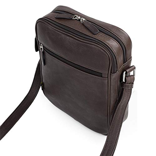 Lois - Bolso Hombre Bandolera Piel Grande - Bolso de Hombro de Piel Cuero Auténtico de Marca LOIS - Bolsito Hombre Piel para Uso Casual, Trabajo o Viaje 305926, Color Marron