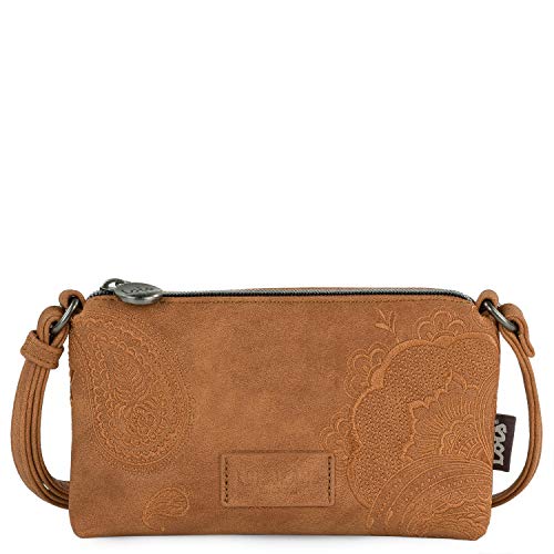 Lois - Mini Bolso Bandolera de Mujer de Piel Ecológica Sintética PU Ideal para Uso Diario Móvil 302679, Color Camel