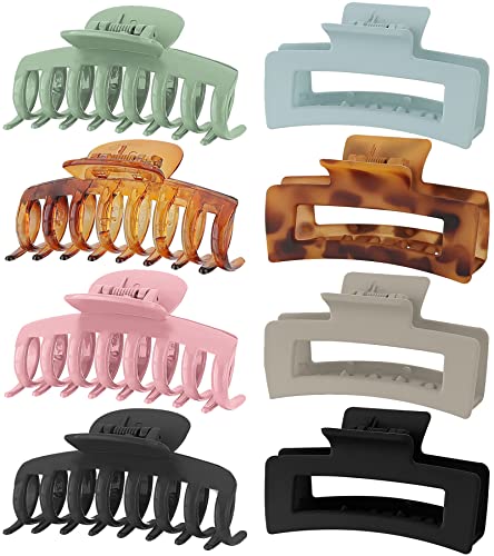 Lolalet 8 Piezas 8 cm Clips Hebillas de Pelo, Pinzas Grandes Hair Claw con Resorte Fuerte para Pelo Abundante Largo Grueso Fino Rizado Diseño Antideslisante Clásico -Estilo A