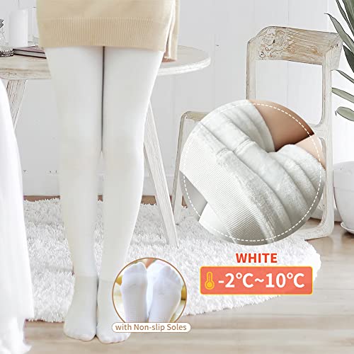 LOLANTA Pantalones de invierno para niñas Leggings cálidos Medias opacas de vellón grueso, blanco, M (6-8 años)