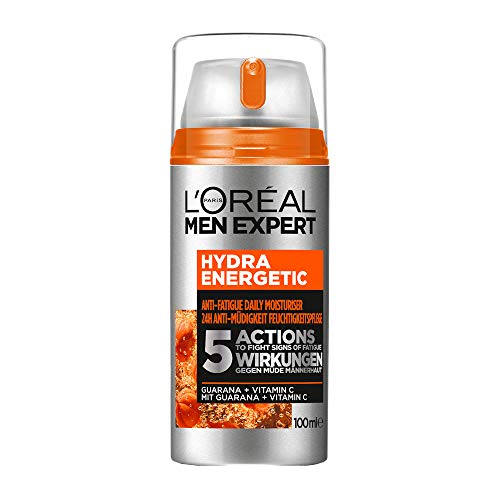 L'Oréal Men Expert Crema Hidratante Anti-Fatiga 24h Hydra Energetic para Hombres, Crema Facial de Uso Diario, Aporta Energía, Formato 100 ml