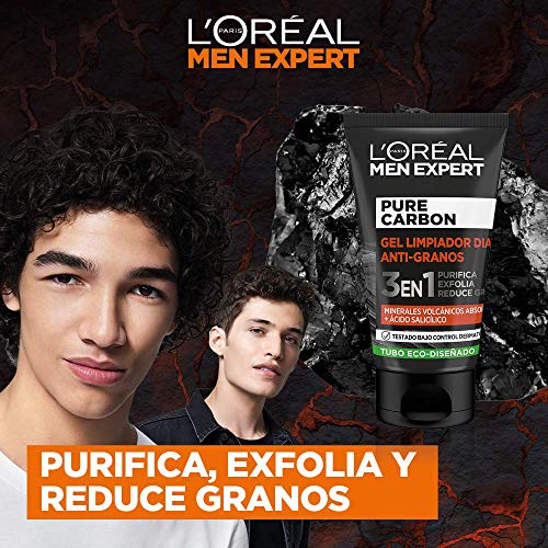 L'Oréal Men Expert Gel Antigranos Pure Carbon. Limpia, Combate imperfecciones y brillos. Con minerales volcánicos y ácido salícilico. 100 Mililitros