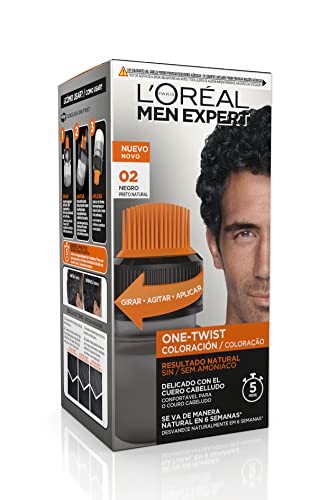 L'Oreal Men Expert One Twist Tinte Semipermanente para Hombres - Disimula tus canas en 5 minutos - Resultado natural hasta 6 semanas - Tono 2 Negro