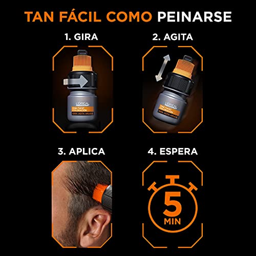 L'Oreal Men Expert One Twist Tinte Semipermanente para Hombres - Disimula tus canas en 5 minutos - Resultado natural hasta 6 semanas - Tono 2 Negro