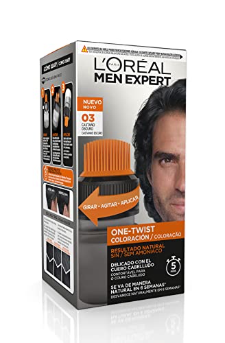 L'OREAL Men Expert One Twist Tinte Semipermanente Para Hombres - Disimula Tus Canas En 5 Minutos - Resultado Natural Hasta 6 Semanas - Tono 3, color Castaño Oscuro