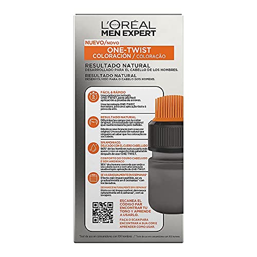 L'OREAL Men Expert One Twist Tinte Semipermanente Para Hombres - Disimula Tus Canas En 5 Minutos - Resultado Natural Hasta 6 Semanas - Tono 4, Castaño