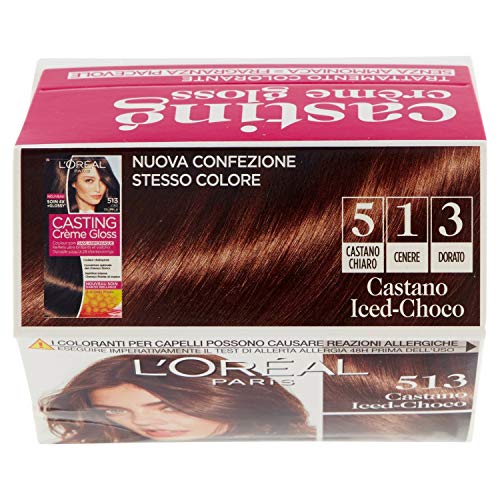 L'Oréal Paris Casting Creme Gloss - Tinte para el pelo, sin amoniaco, aroma agradable, 513, castaño iced-Choco, 1 unidad