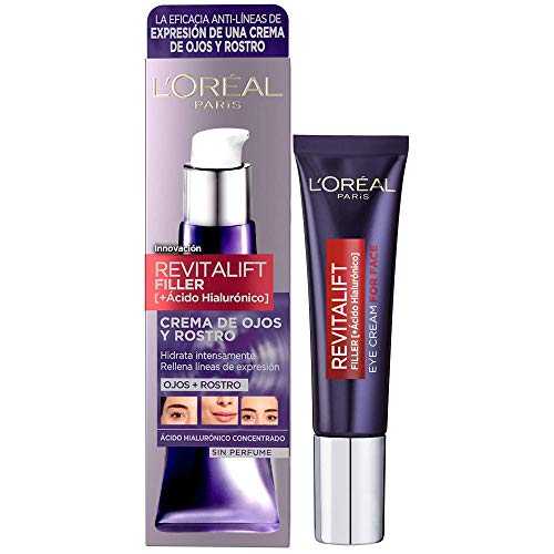 L'Oréal Paris Crema Antiedad de Ojos y Rostro Revilafit Filler, Con Ácido Hialurónico, Rellena Arrugas e Hidrata Intensamente, Eficacia Multizona, Sin Perfume, 30 ml