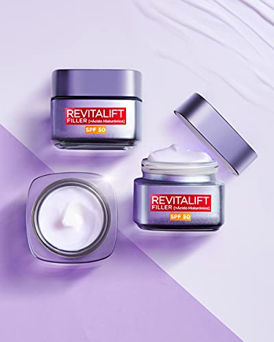 L'Oréal Paris Crema Rellenadora Intensiva Revitalift Filler Con Ácido Hialurónico Y Spf, Que Devuelve 10 Años De Volumen, Protegiendo De Los Rayos Uvb Y Uva, 50 Mililitro