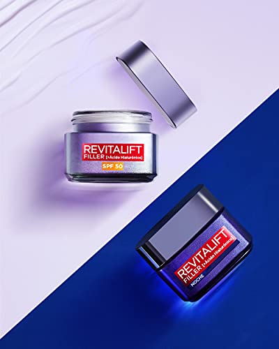 L'Oréal Paris Crema Rellenadora Intensiva Revitalift Filler Con Ácido Hialurónico Y Spf, Que Devuelve 10 Años De Volumen, Protegiendo De Los Rayos Uvb Y Uva, 50 Mililitro