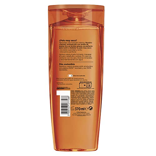 L'Oreal Paris Elvive Aceite Extraordinario Champú Nutritivo, Para Pelo Seco, Pack de 4 Unidades x 370 ml, Total: 1480 ml