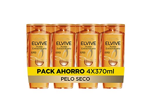 L'Oreal Paris Elvive Aceite Extraordinario Champú Nutritivo, Para Pelo Seco, Pack de 4 Unidades x 370 ml, Total: 1480 ml