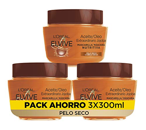 L'Oreal Paris Elvive Aceite Extraordinario Mascarilla Nutritiva - pack de 3 unidades x 300 ml - total: 900 ml