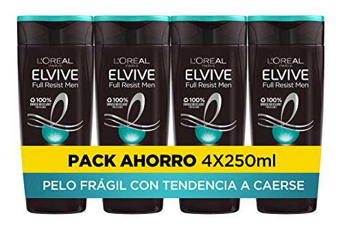 L'Oreal Paris Elvive L'Oréal Paris Elvive Full Resist - Champú fortificante para hombre, pack de 4 unidades x 250 ml, Total: 1000 ml