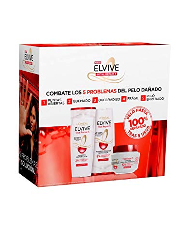 L'Oreal Paris Elvive Total Repair 5 Pack Reparación Total Champú Reparador 370ml y Mascarilla Reparadora 300ml y Acondicionador Reparador 300 ml