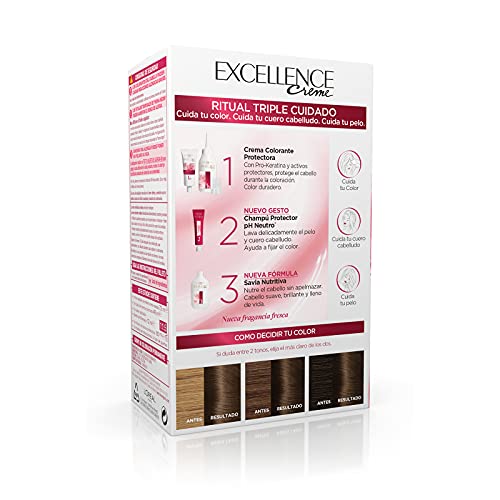 L'Oréal Paris Excellence Creme Tinte Permanente Triple Cuidado 00% Cobertura Canas Tono 5 Castaño Claro - Pack 3 Es, Marrón