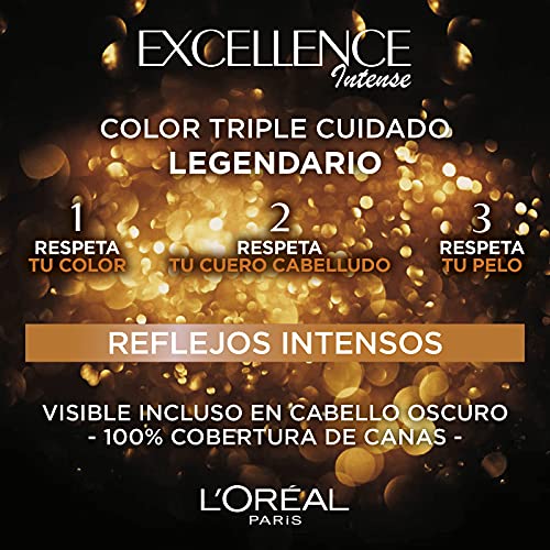 L'Oréal Paris Excellence Intense Tinte Permanente Triple Cuidado 100% Cobertura Canas Tono 6.66 Rojo Escarlata Intenso - Pack 3 unidades