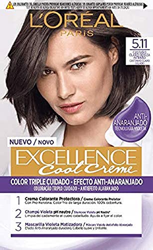 L'Oréal Paris L'Oréal Paris Excellence Cool Creme Tinte Permanente, Tono 5.11 Castaño Claro Ceniza Intenso 260 g