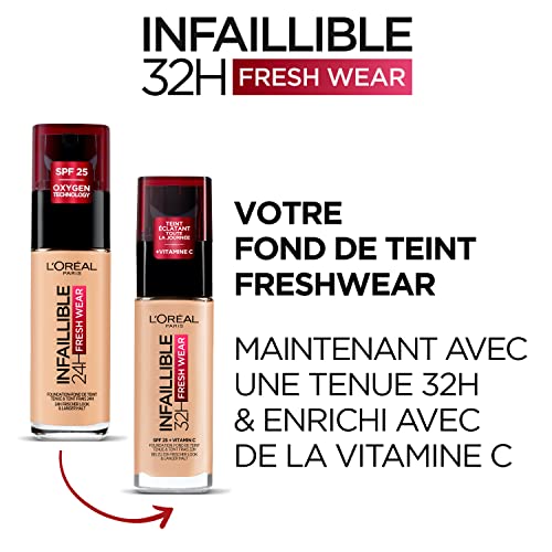 L'Oreal Paris Make-up Designer Infalible 24h Fresh Wear Base De Maquillaje Para Pieles Medio Claras Tono 110 G, 180 Rose Sand, Vanilla, 30 Mililitro