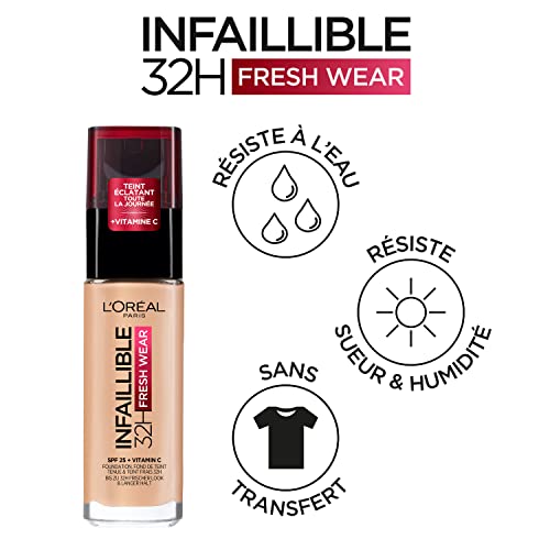 L'Oreal Paris Make-up Designer Infalible 24h Fresh Wear Base De Maquillaje Para Pieles Medio Claras Tono 110 G, 180 Rose Sand, Vanilla, 30 Mililitro