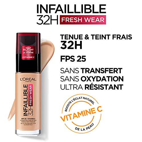 L'Oreal Paris Make-up Designer Infalible 24h Fresh Wear Base De Maquillaje Para Pieles Medio Claras Tono 110 G, 180 Rose Sand, Vanilla, 30 Mililitro