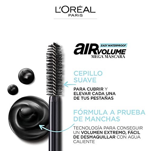 L'Oréal Paris Máscara De Pestañas Air Volume Mega Mascara, Waterproof 01, Negro, 7.9 Mililitro