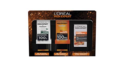 L'Oréal Paris Men Expert Hydra Pack Gel de Ducha Calmante, Gel de Ducha Taurina y Crema Hidratante Anti-Fatiga 24H, 300 + 300 + 50 ml