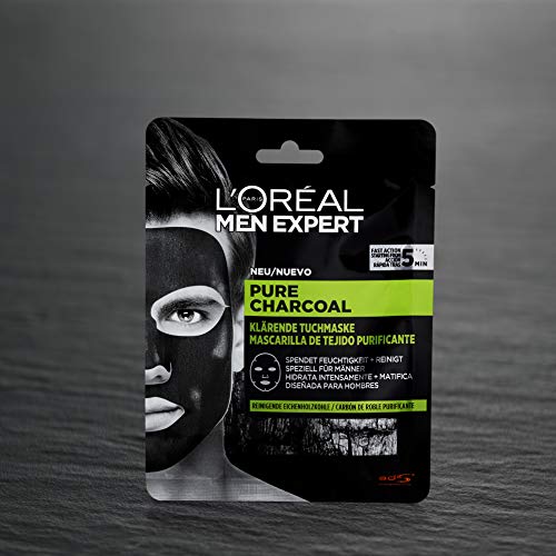 L'Oréal Paris Men Expert Pure Charcoal Mascarilla de Tejido Purificante para Hombres 30g