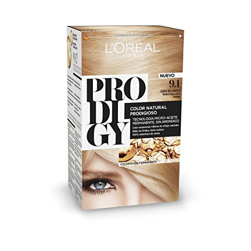 L'Oreal Paris Prodigy Coloración Permanente - Tinte, color 9.1-oro blanco 4 pz, 200 gr