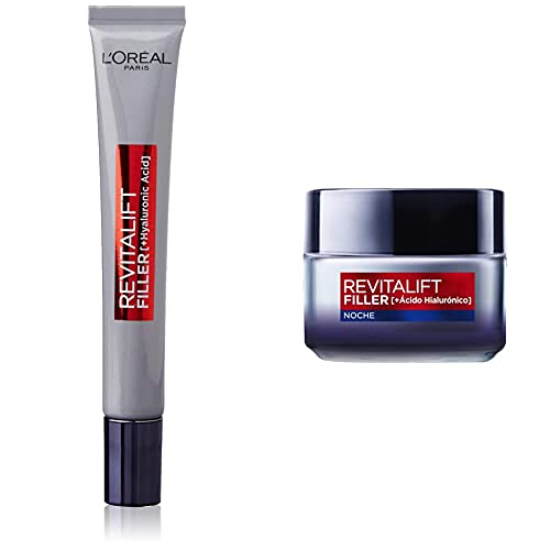 L'Oréal Paris Revitalift Filler Contorno De Ojos Revitalizante, Con Ácido Hialurónico Puro + Paris Dermo Expertise Paris Revitalift Filler Crema De Noche Revitalizante