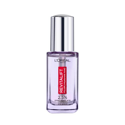 L'Oréal Paris Revitalift Filler Sérum de Ojos con Ácido Hialurónico y Cafeína, Rellena Arrugas y Corrige ojeras Triple Roll-on, 20 ml