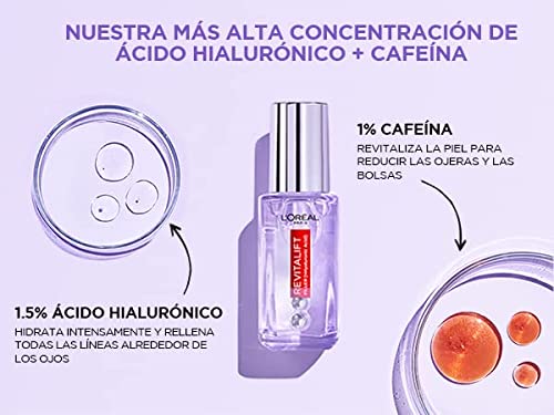 L'Oréal Paris Revitalift Filler Sérum de Ojos con Ácido Hialurónico y Cafeína, Rellena Arrugas y Corrige ojeras Triple Roll-on, 20 ml