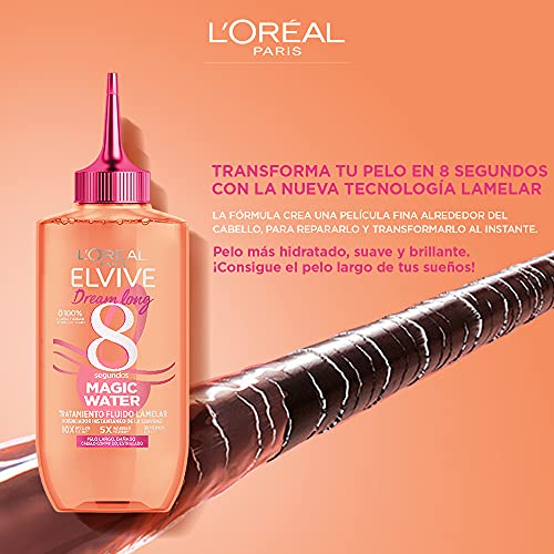 L'Oréal Paris Tratamiento Capilar Fluido Con Tecnología Lamelar, Con aclarado, Para Pelo Largo y Dañado, Cabello Hidratado, Suave y Brillante, Elvive Dream Long Magic Water, 200ml