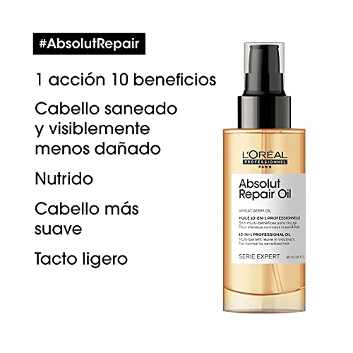 L’Oréal Professionnel | Aceite 10-IN-1 Oil Tratamiento reconstructor para cabellos secos y dañados, Absolut Repair, SERIE EXPERT, 90ml