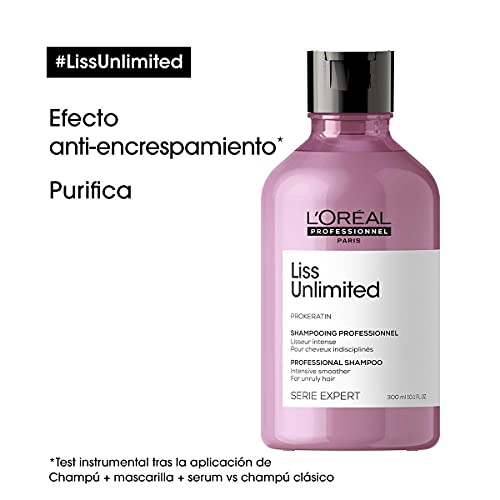 L’Oréal Professionnel | Champú Alisador Intenso para cabellos rebeldes encrespados y alisados, Liss Unlimited, SERIE EXPERT, 300 ml