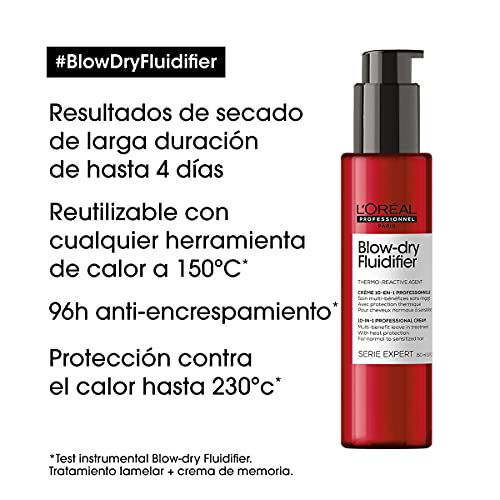 L'Oréal Professionnel | Crema Con agente termo-reactivo para cabellos normales a sensibilizados, Blow-dry Fludifier, SERIE EXPERT, 150mL