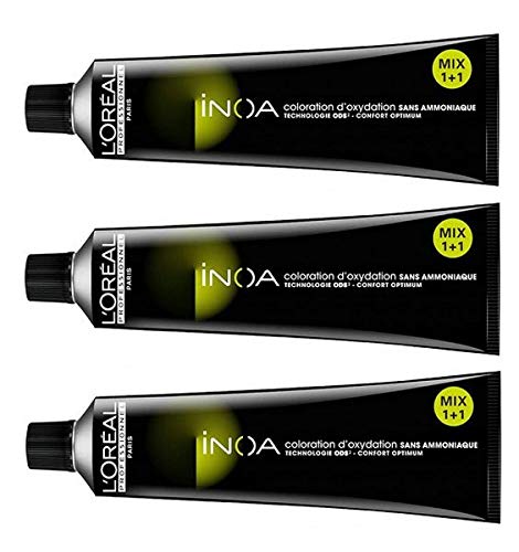 L'Oreal Professionnel Inoa Coloración sin amoniaco, n.º 6, rubio oscuro, 60 ml, 3 unidades