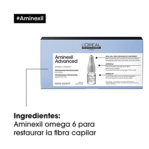 L’Oréal Professionnel | Tratamiento Anti-Afinamiento para un cabello de aspecto más denso y con más cuerpo, Aminexil Advanced, SERIE EXPERT, 10x6 ML