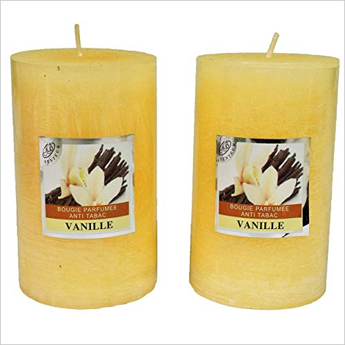 Lote de 2 velas votivas grandes perfumadas, antitabaco, candelabros para la decoración del interior de tu casa y para crear un ambiente marfil, aroma a vainilla 6 x 10 cm, duración 40 h