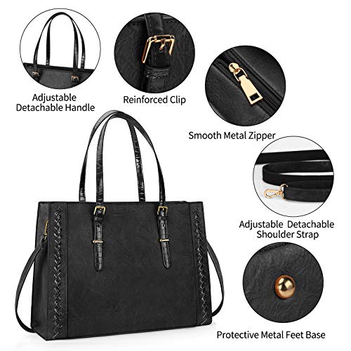 Lubardy Bolsos Mujer Grandes Bolso Universidad Mujer de Hombro Cuero Bolso Shopper Mujer para Portatil 15.6 Pulgadas Bolso Tote Impermeable de Compras PU Negro