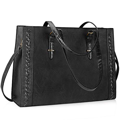 Lubardy Bolsos Mujer Grandes Bolso Universidad Mujer de Hombro Cuero Bolso Shopper Mujer para Portatil 15.6 Pulgadas Bolso Tote Impermeable de Compras PU Negro