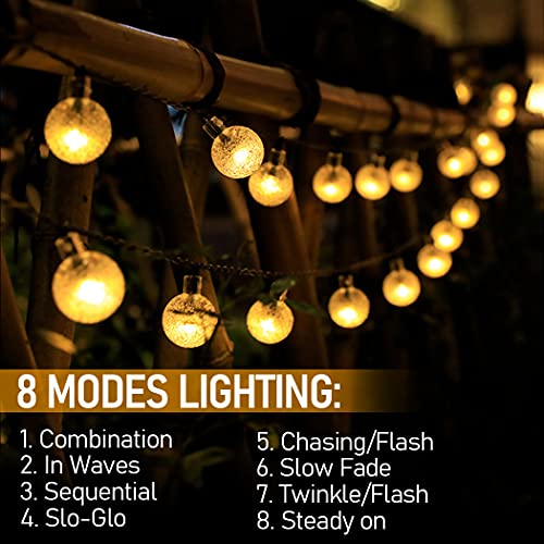 Luces LED Solares para Exteriores, 100 LED 12M Guirnaldas Luces Jardin Farolillos Exterior 8 Modos Cadena de Luces Decoracion para Terraza Fiestas Bodas Patio Jardines – Blanco Calido