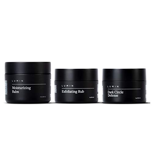 Lumin Tratamiento Facial de Hombre | Incluye 3 productos: Defensa de Círculo Oscuro, Exfoliante Facial y Bálsamo Hidratante que ayudan con manchas, ojeras, hinchazon, piel desigual