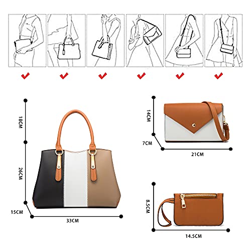 LUOWAN Bolsos Mujer Grandes Cuero Bandolera Tote Bolso Para Mujer Shopper Señora Tote Bolsos de Mano 4pcs Set (Marrón/Negro)