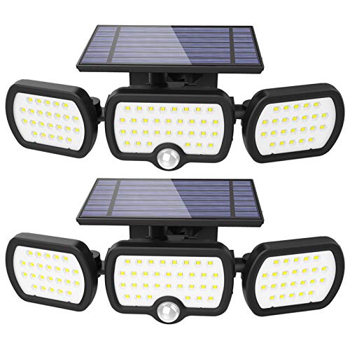 Luz Solar Exterior, JESLED 80LED Lampara Solar Exterior Con Sensor de Movimiento, 2400mAH 3 Modos IP65 Impermeable Iluminacion Focos LED Exterior Solares Para Frente Jardin Garaje Camino(2 Piezas)