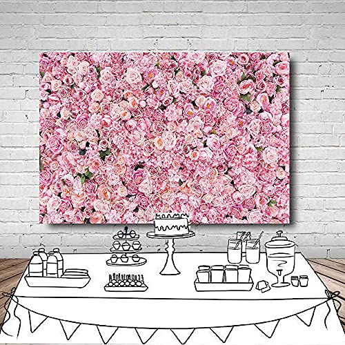 LYWYGG 7x5FT Fondos de Pared Rosa Telones de Fondo Florales Fondos de fotografía Floral Telón de Fondo de Pared de Flores 3D Telón de Fondo de Flores Rosa Telón de Fondo de Compromiso CP-314