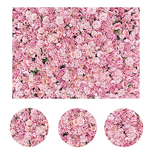 LYWYGG 7x5FT Fondos de Pared Rosa Telones de Fondo Florales Fondos de fotografía Floral Telón de Fondo de Pared de Flores 3D Telón de Fondo de Flores Rosa Telón de Fondo de Compromiso CP-314