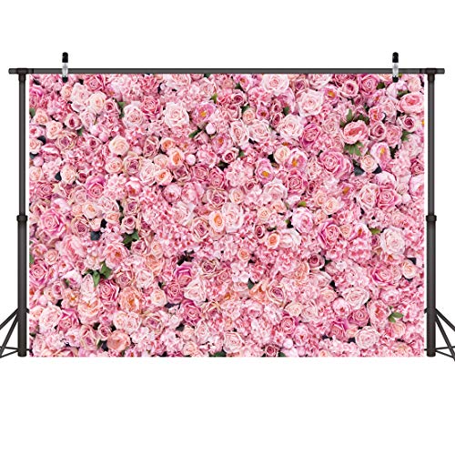 LYWYGG 7x5FT Fondos de Pared Rosa Telones de Fondo Florales Fondos de fotografía Floral Telón de Fondo de Pared de Flores 3D Telón de Fondo de Flores Rosa Telón de Fondo de Compromiso CP-314